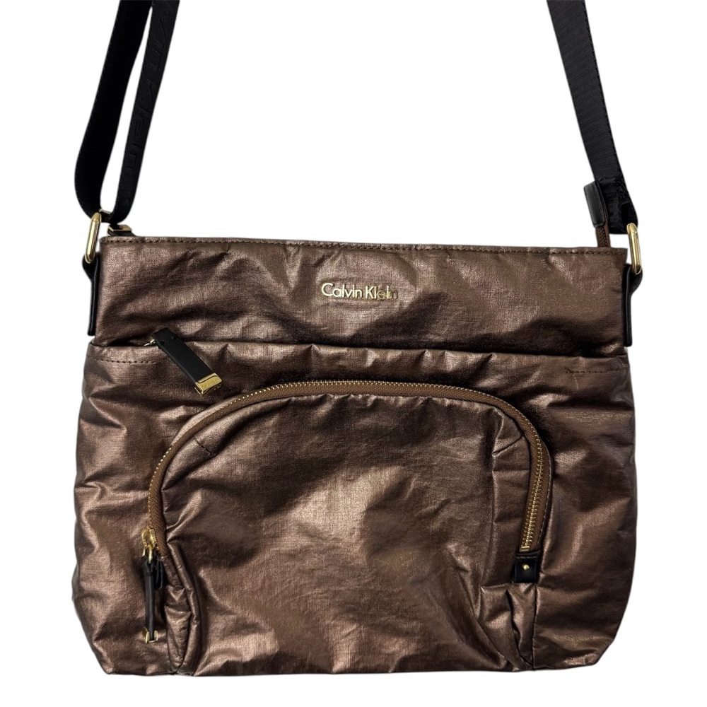 Calvin Klein Nylon Bronze Metallic Brown Gold Crossbody Bag Purse